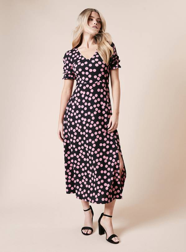 DOROTHY PERKINS Pink Spot Short Sleeve V Neck Midi Dress 16